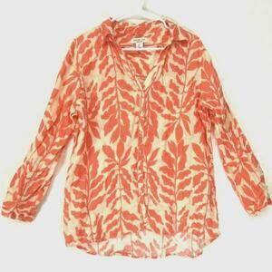 Rachel Zoe Coral-orange, 100% linen, button-down shirt with a floral print Sz L